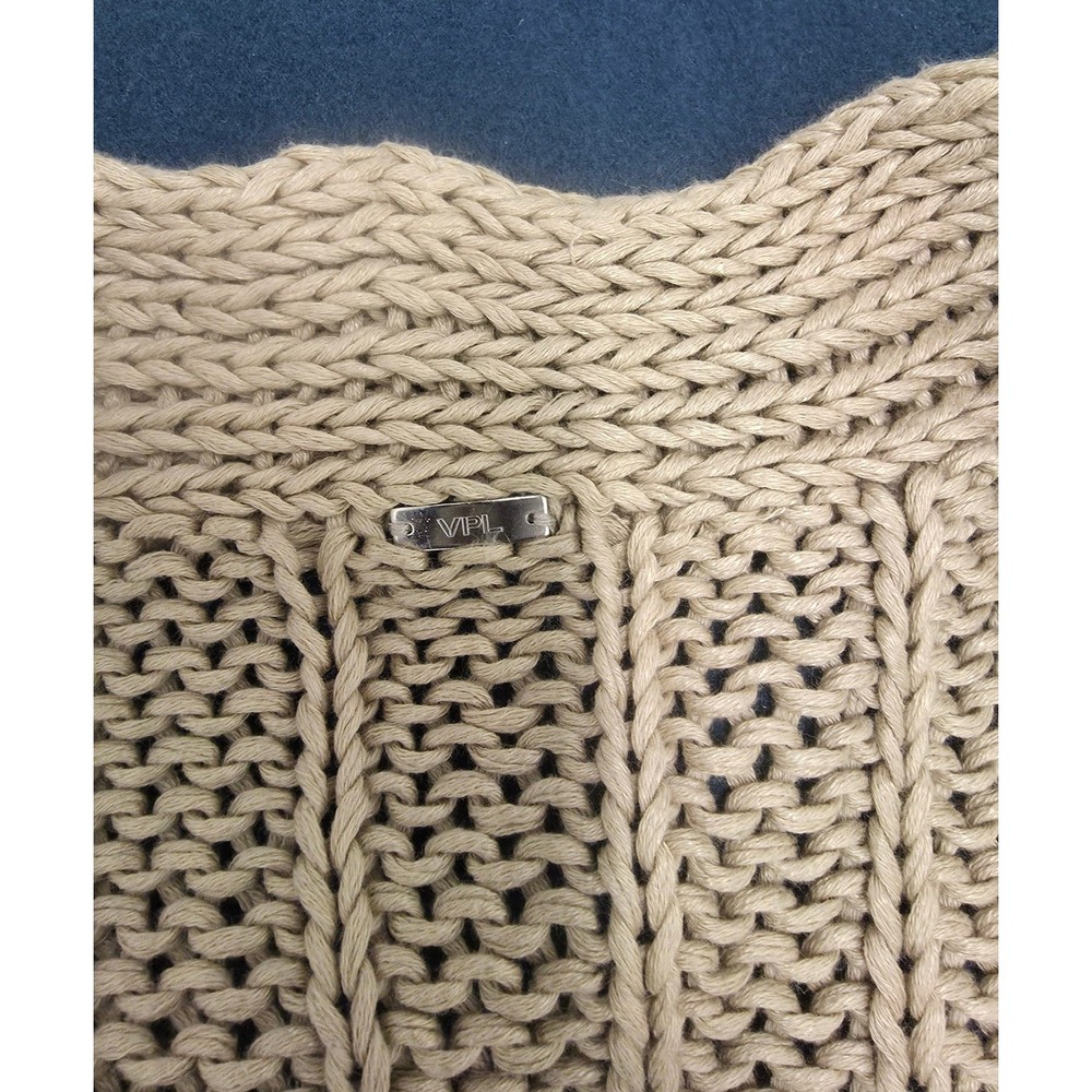 VPL Tan Beige Linen Cotton Chunky Knit Open Front Draped Vest Size P